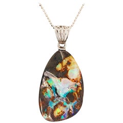 Boulder Opal Pendant & Sterling Silver Chain 43 Carat Natural Opal Organic Oval