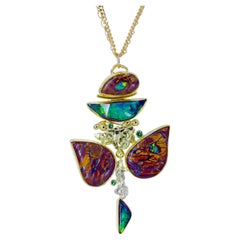 Boulder Opal Pendant Tourmaline Garnet Alaskan Gold Nuggets 22k 18k SS Boulder Opal Pendant Tourmaline Garnet Alaskan Gold Nuggets 22k 18k SS
