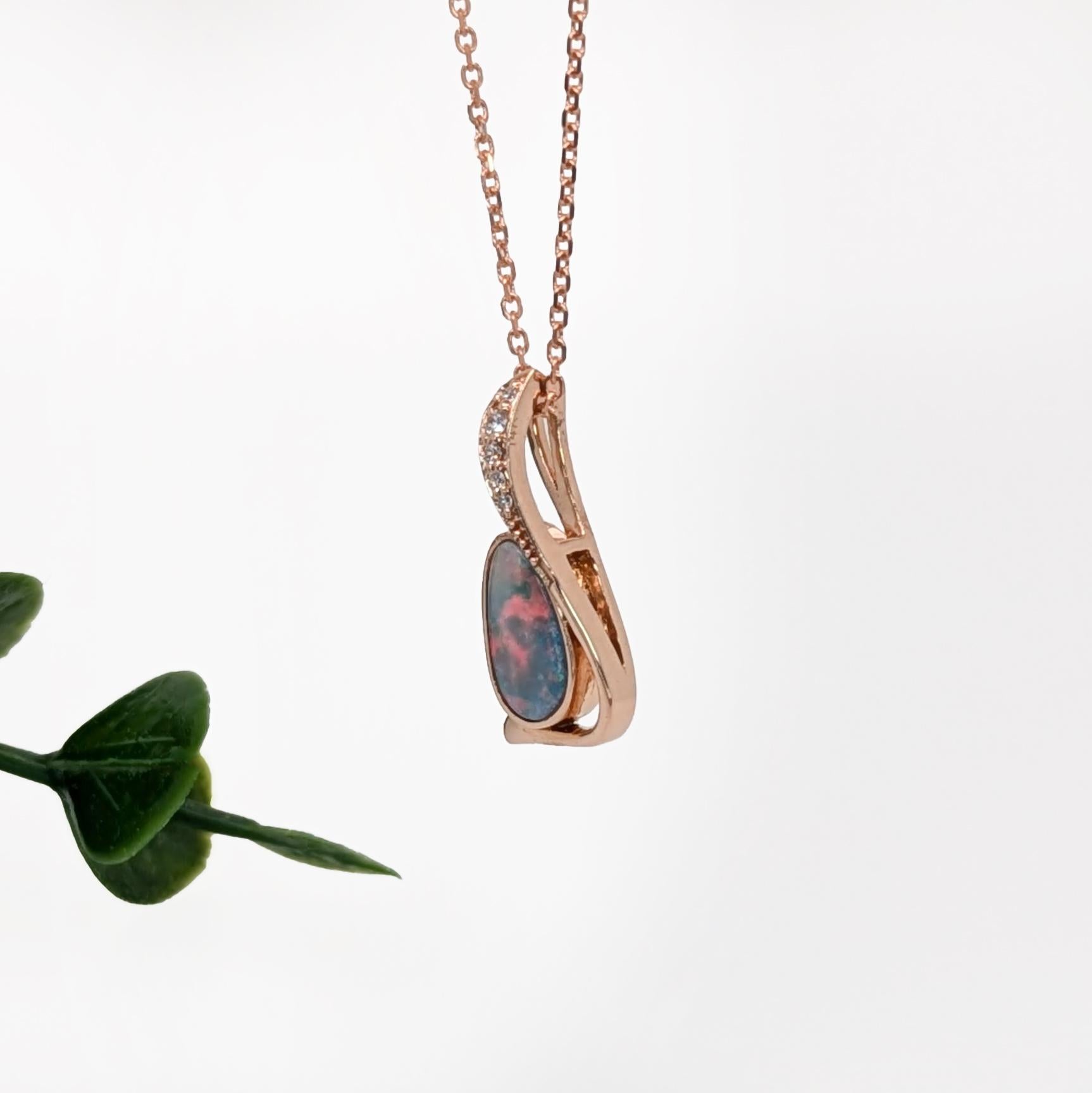Cabochon Boulder Opal Pendant w Natural Diamond Accents in Solid 14K Gold  Fancy 8x4.7mm For Sale