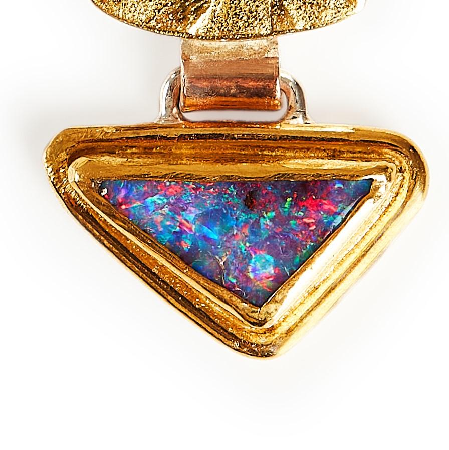 Artisan Boulder Opal Pendant with 22 Karat Yellow Gold and Silver