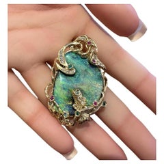 Boulder Opal Pendant with Gemstones and Diamonds in 18k Yellow Gold