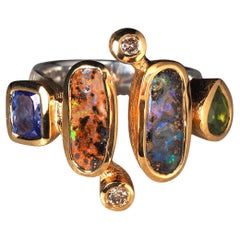 Boulder Opal Peridot Tansanit und Diamant Silber Ring Geschenk