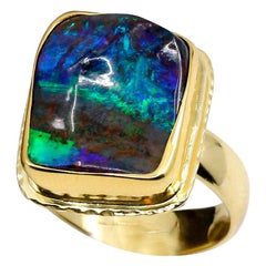 Boulder Opal Ring 22 Karat 18k Gold Pyramid Stone Blue Green Jennifer Kalled