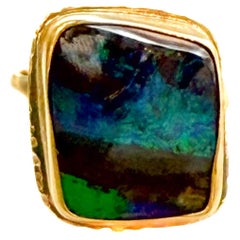 Anello Opale Boulder 22 Karat 18k Oro Piramide Pietra Blu Verde Jennifer Kalled