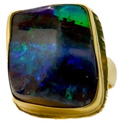 Boulder Opal Ring 22 Karat 18k Gold Pyramid Stone Blue Green Jennifer Kalled