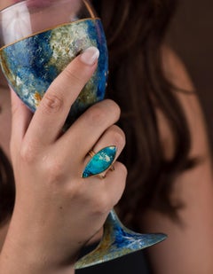 Anello Opale Boulder Oro 22 Carati Oro 18 Carati Aqua Flash