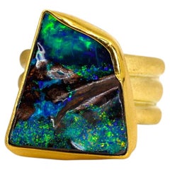 Boulder Opal Ring by Jennifer Kalled, Triple Gold Band, Size 8, USA