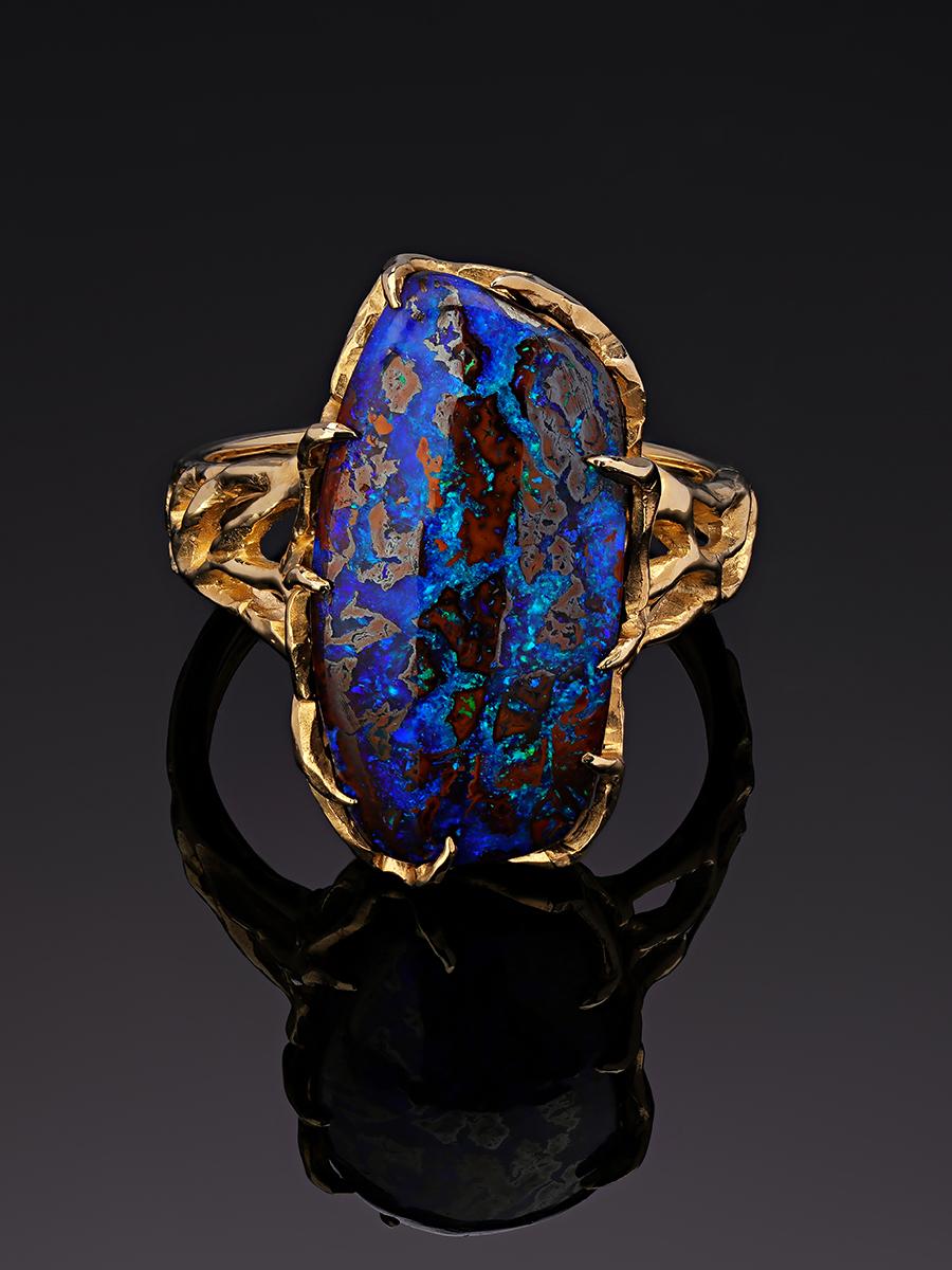 Boulder Opal Ring Gold Gem Unisex Jewelry Unique engagement ring For Sale 2