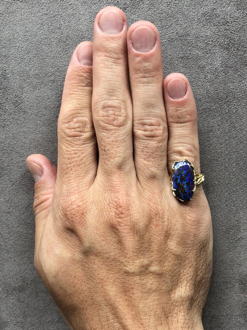 Aesthetic Movement Boulder Opal Ring Gold Gem Unisex Jewelry Unique engagement ring For Sale