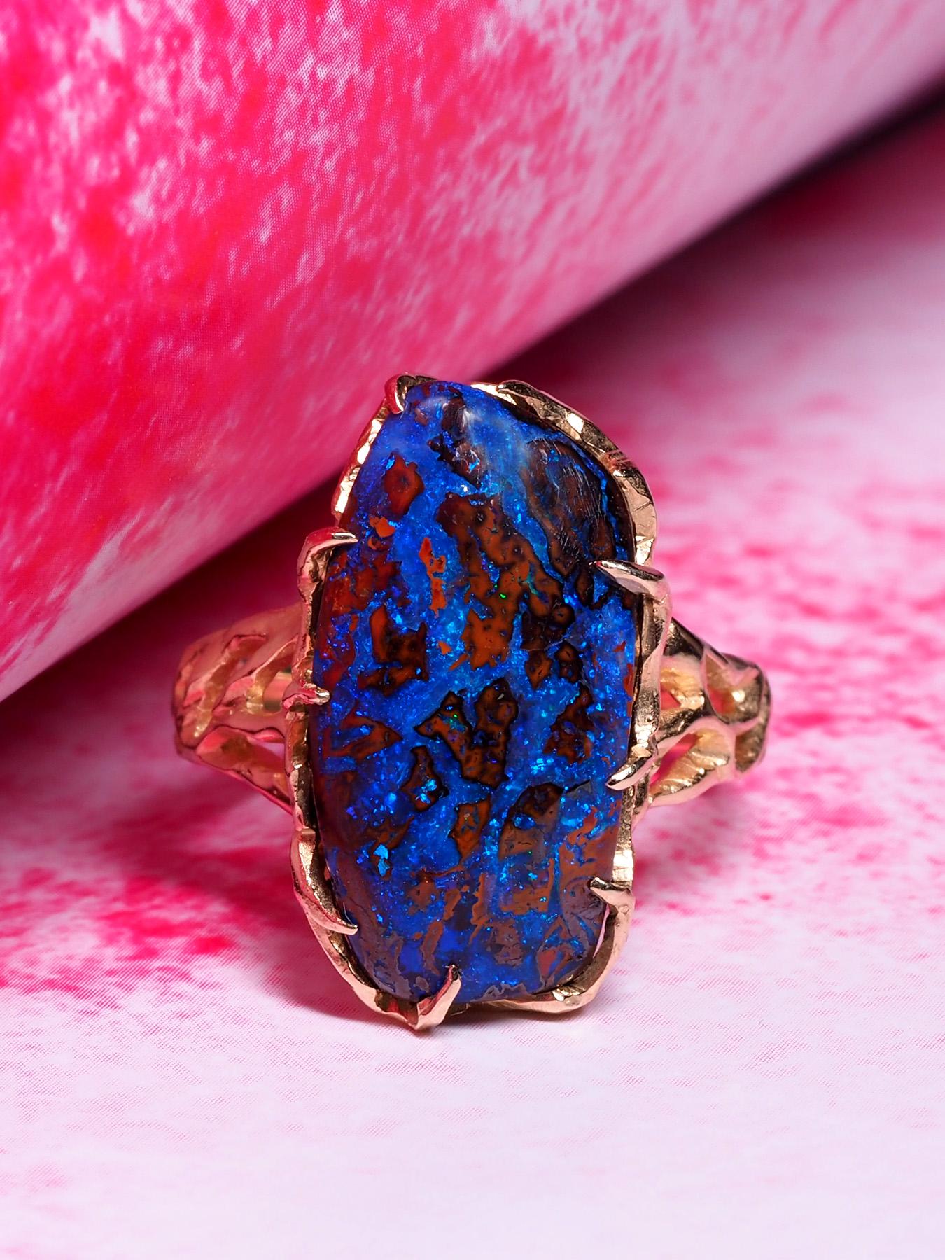 Boulder Opal Ring Gold Gem Unisex Jewelry Unique engagement ring For Sale 1