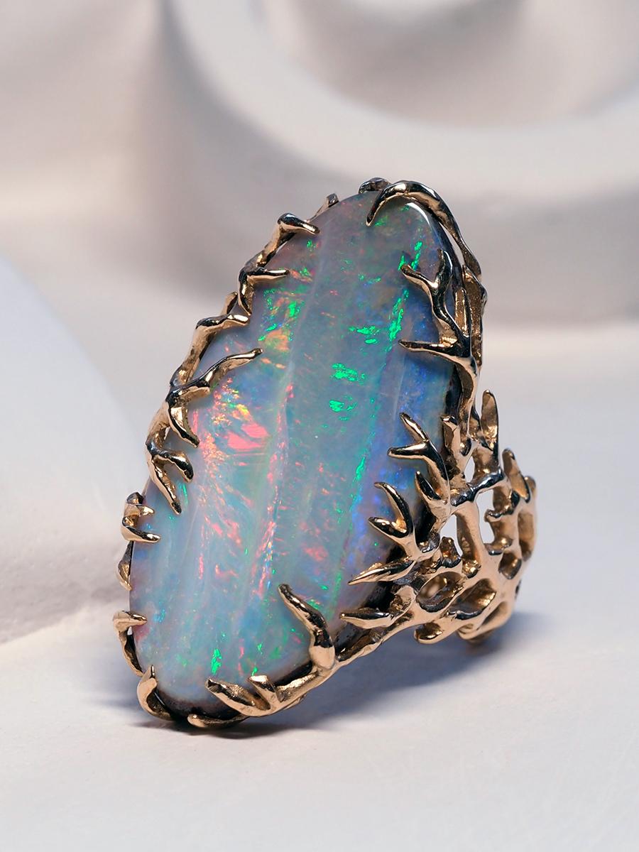 Boulder Opal Ring Gold Statement Art Nouveau Style Mens Ring St Valentine's Gift 2