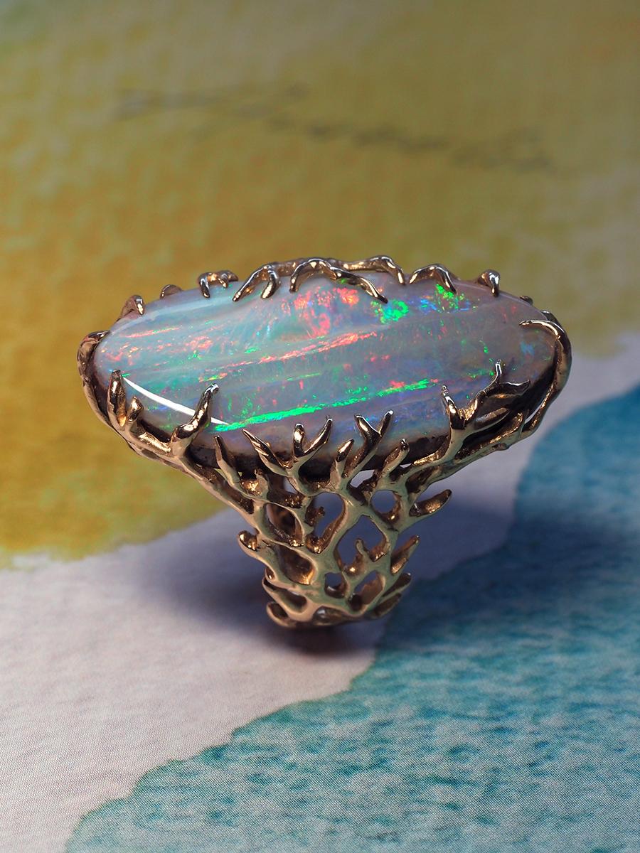 Boulder Opal Ring Gold Statement Art Nouveau Style Mens Ring St Valentine's Gift 5