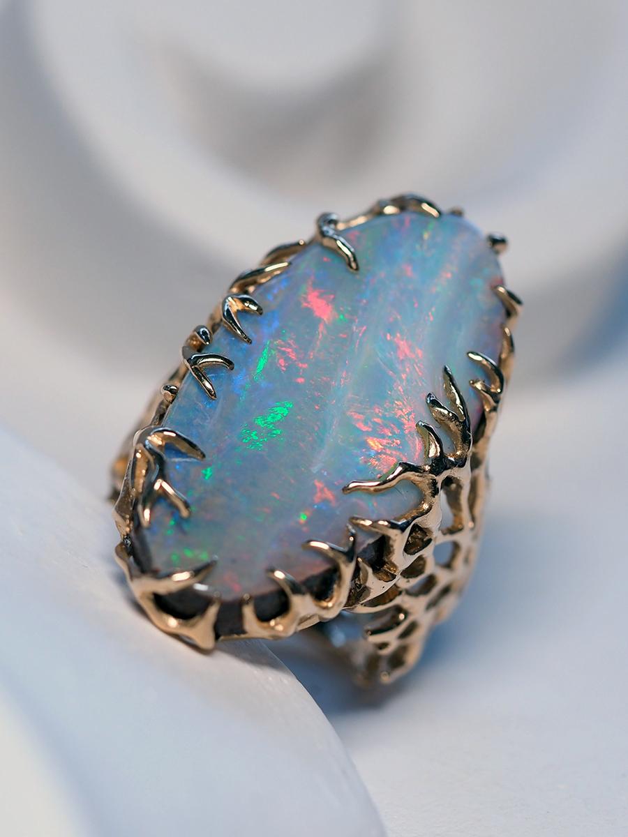 Boulder Opal Ring Gold Statement Art Nouveau Style Mens Ring St Valentine's Gift 1