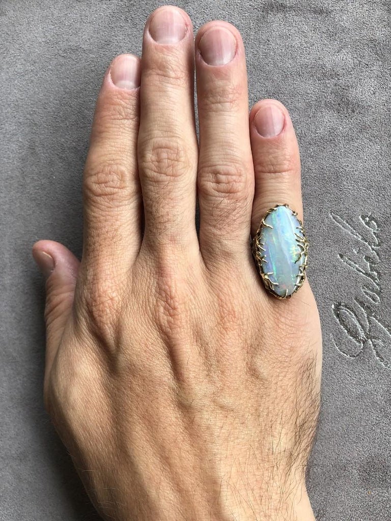 Boulder Opal Ring Gold Statement Art Nouveau style ring large For Sale 3