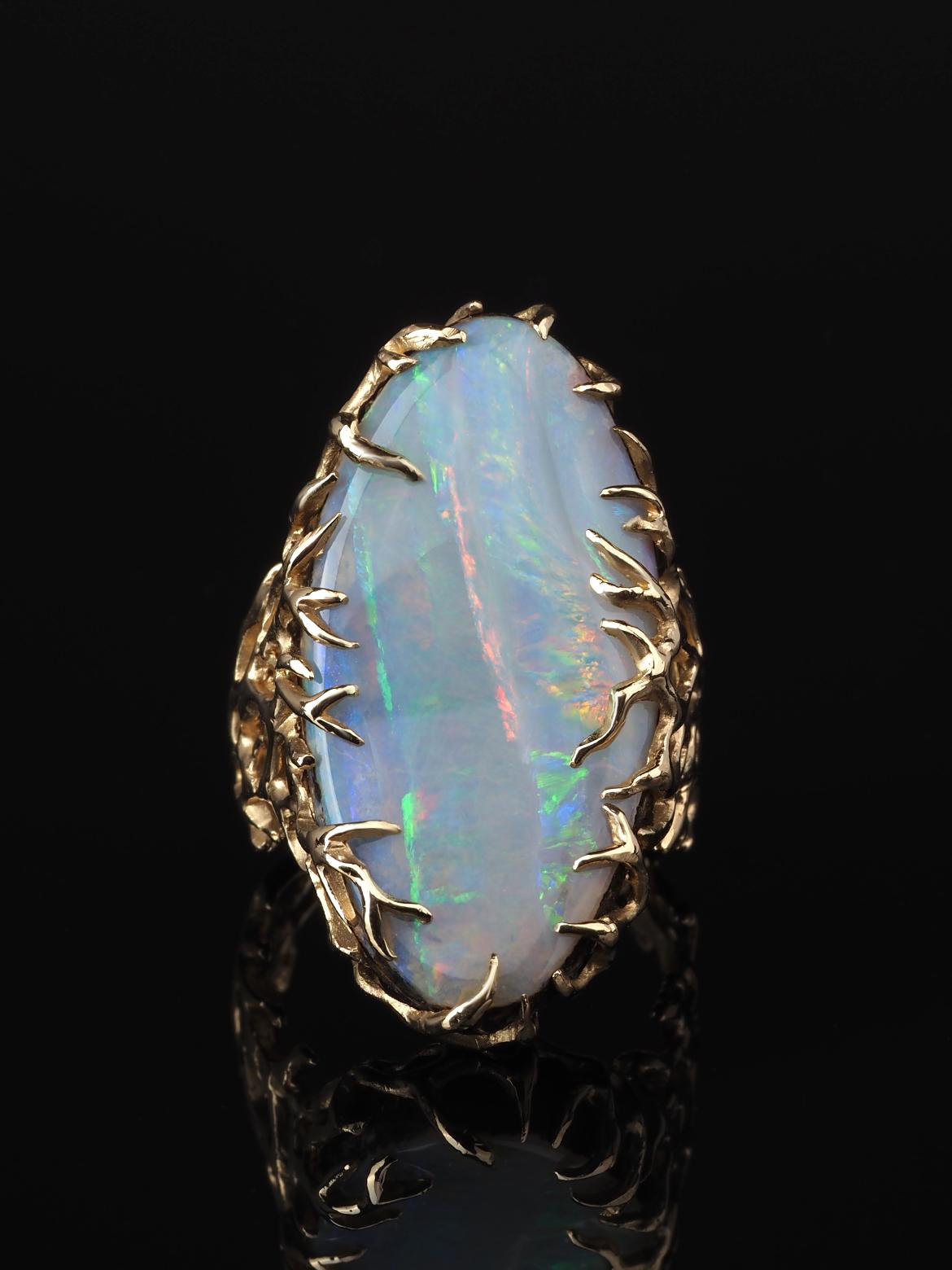 Boulder Opal Ring Gold Statement Art Nouveau style ring large For Sale 10