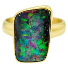 Boulder Opal Ring in 22 Karat Gold Bezel 18 Karat Gold Shank