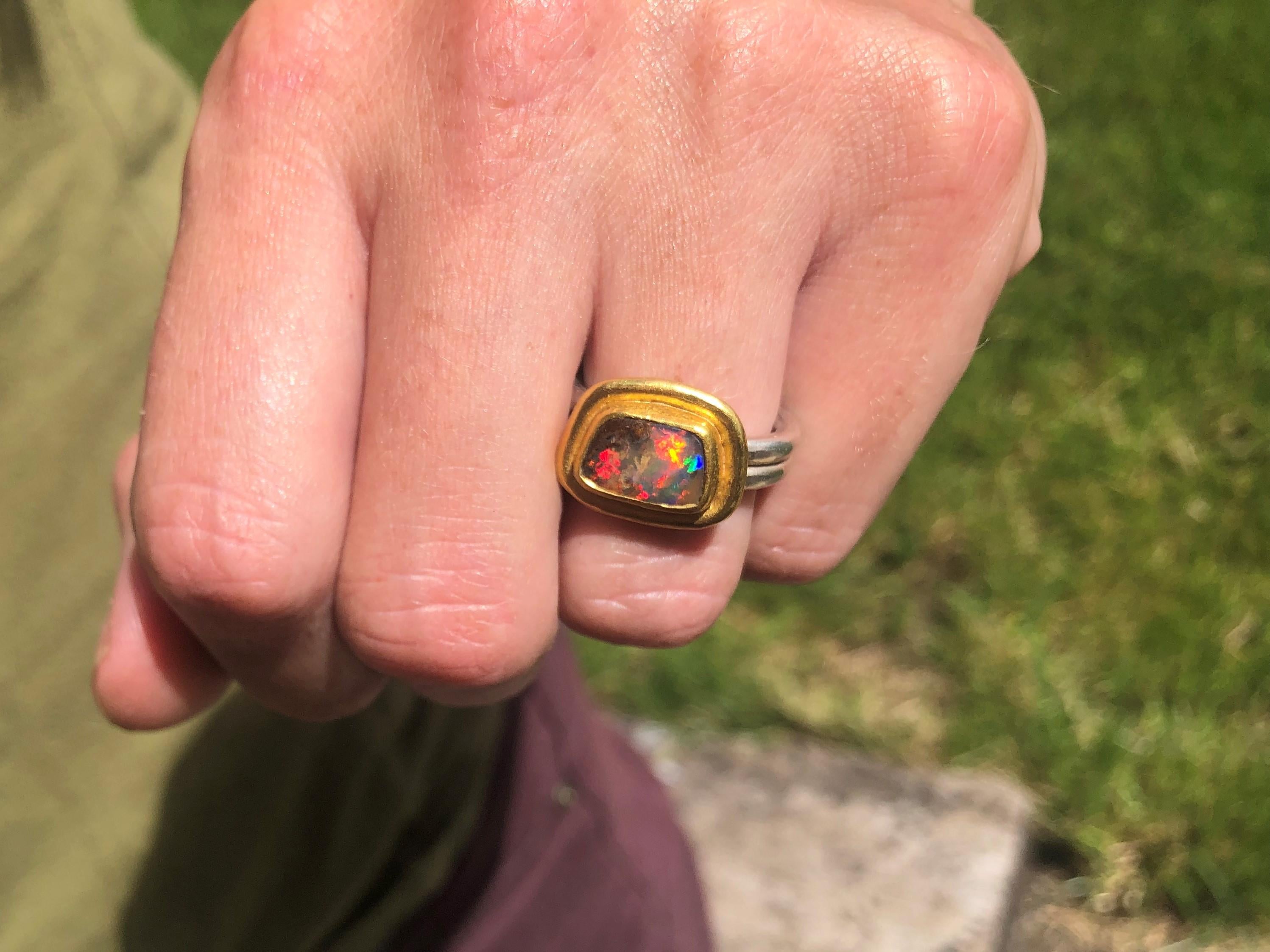 Boulder Opal Ring in 22 Karat Yellow Gold and Silver 2