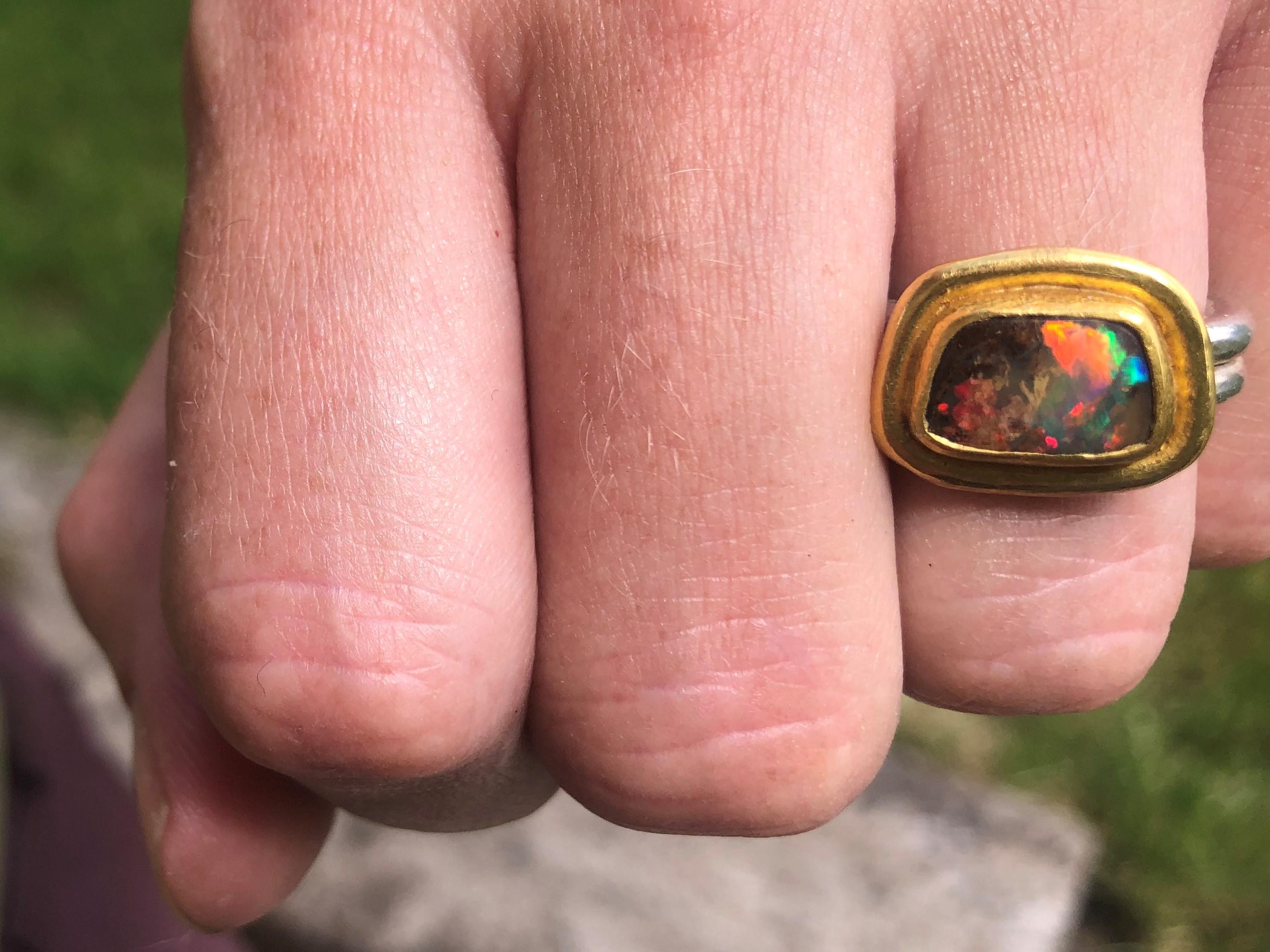 Boulder Opal Ring in 22 Karat Yellow Gold and Silver 1