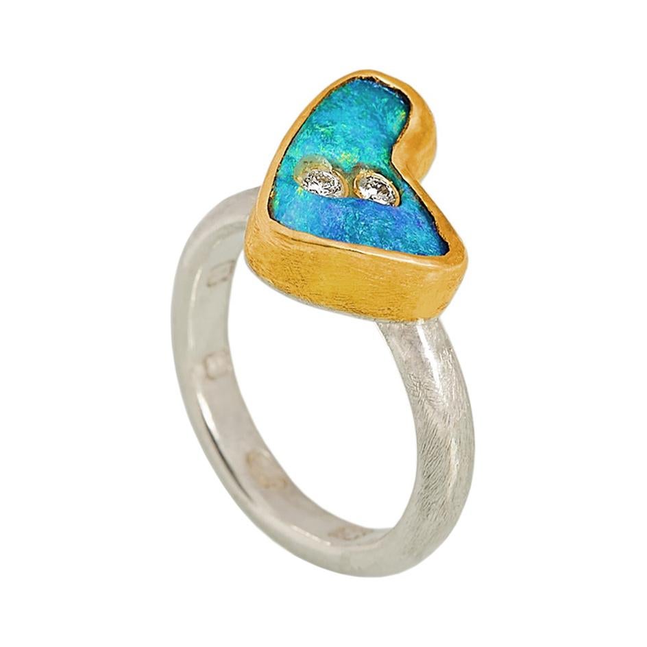 Diamond and Boulder Opal Ring in 22 Karat Yellow Gold and Silver