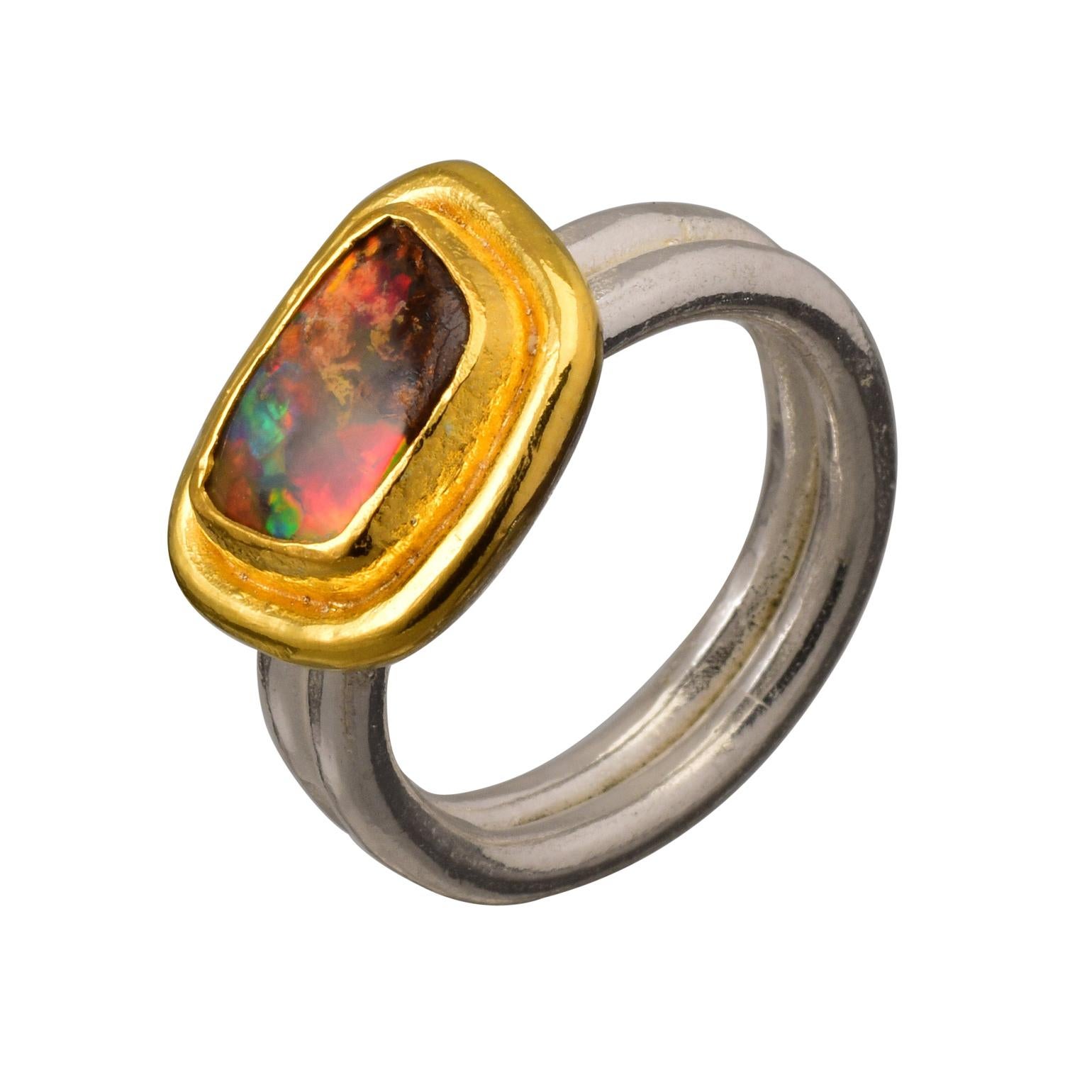 Boulder Opal Ring in 22 Karat Yellow Gold and Silver