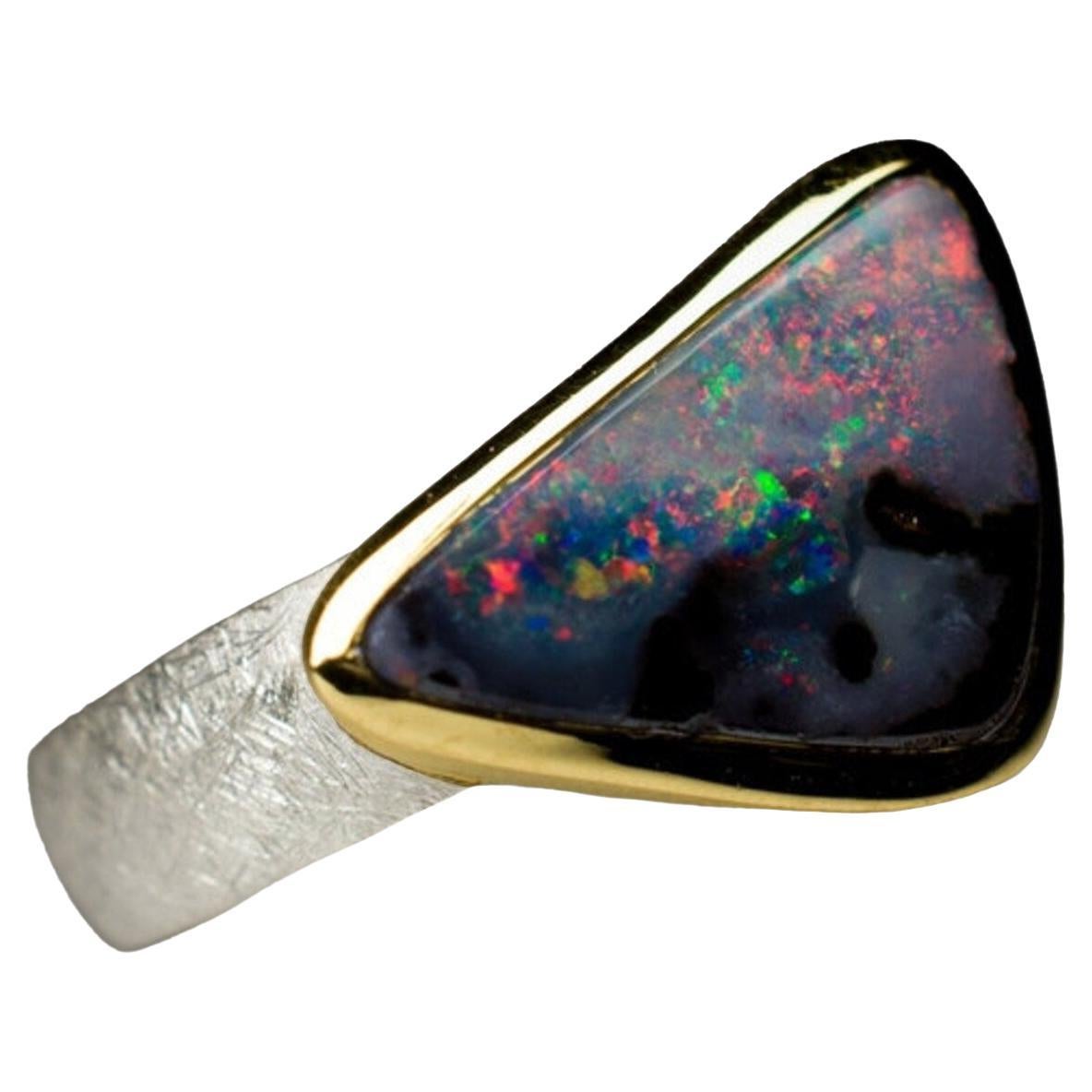 Boulder Opal Ring Silber groß 8,5 US Größe Gold Vintage Ring natürlichen Edelstein