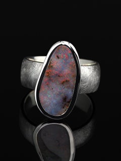 Boulder Opal ring silver Unisex Gift for girlfriend Genuine Australian opal