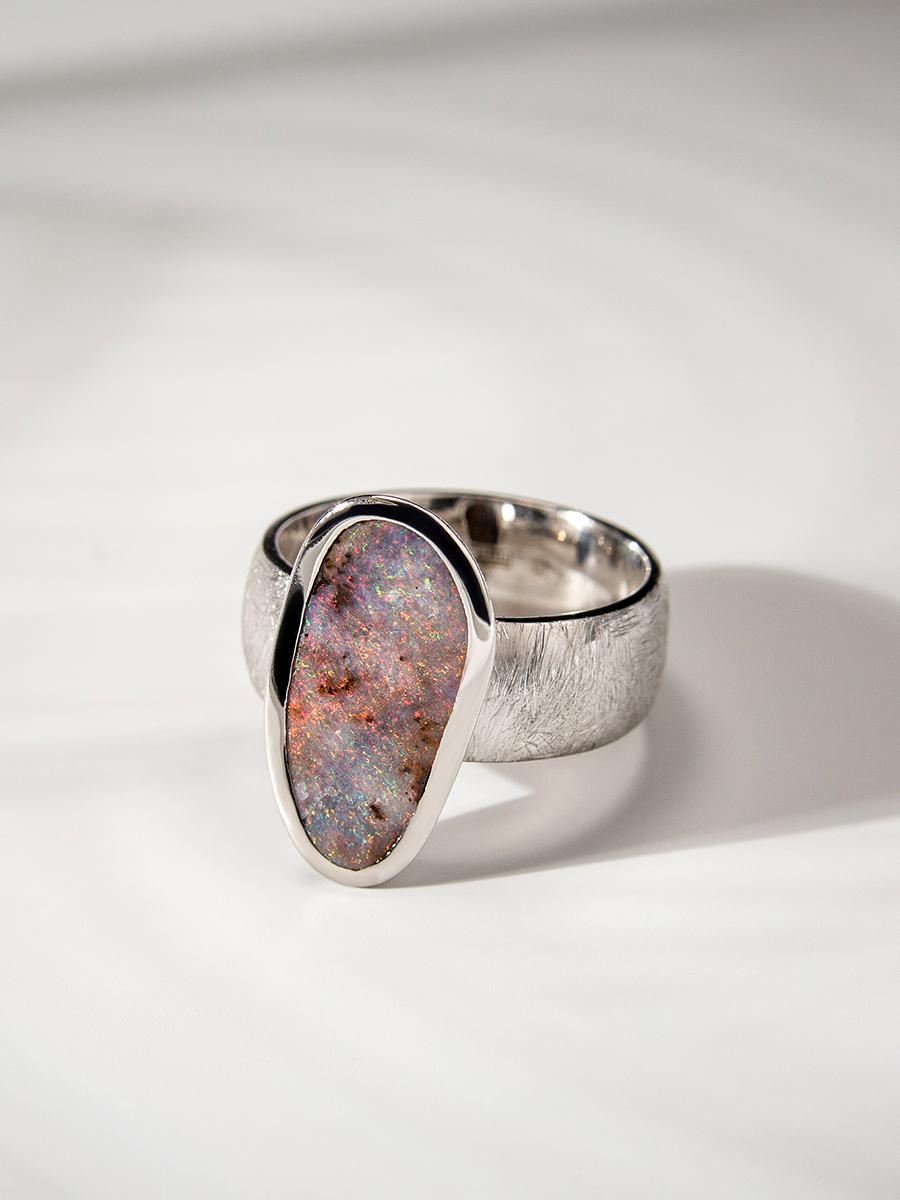 Cabochon Boulder Opal ring silver Unisex Gift for girlfriend Genuine Australian opal For Sale