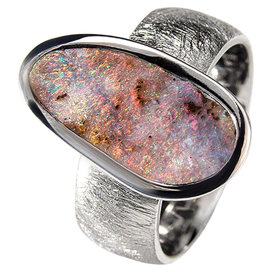 Anillo ópalo Boulder plata Unisex Regalo para novia Ópalo australiano auténtico