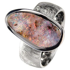 Boulder Opal ring silver Unisex Gift for girlfriend Genuine Australian opal