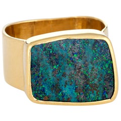 Boulder Opal Ring Vintage 18 Karat Gold Artisan Square Jewelry Fine Estate