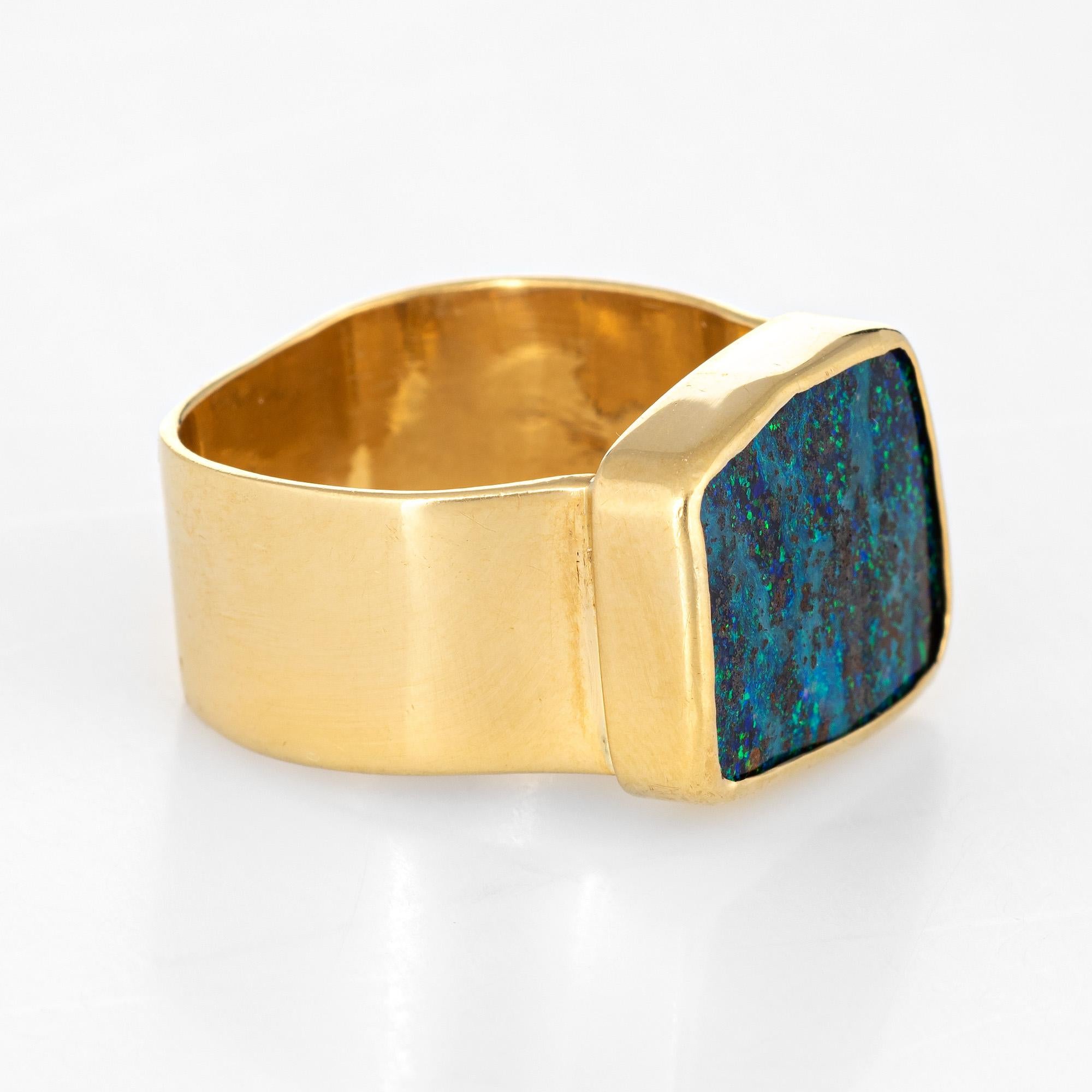 Modern Boulder Opal Ring Vintage 18 Karat Gold Artisan Square Jewelry Fine Estate