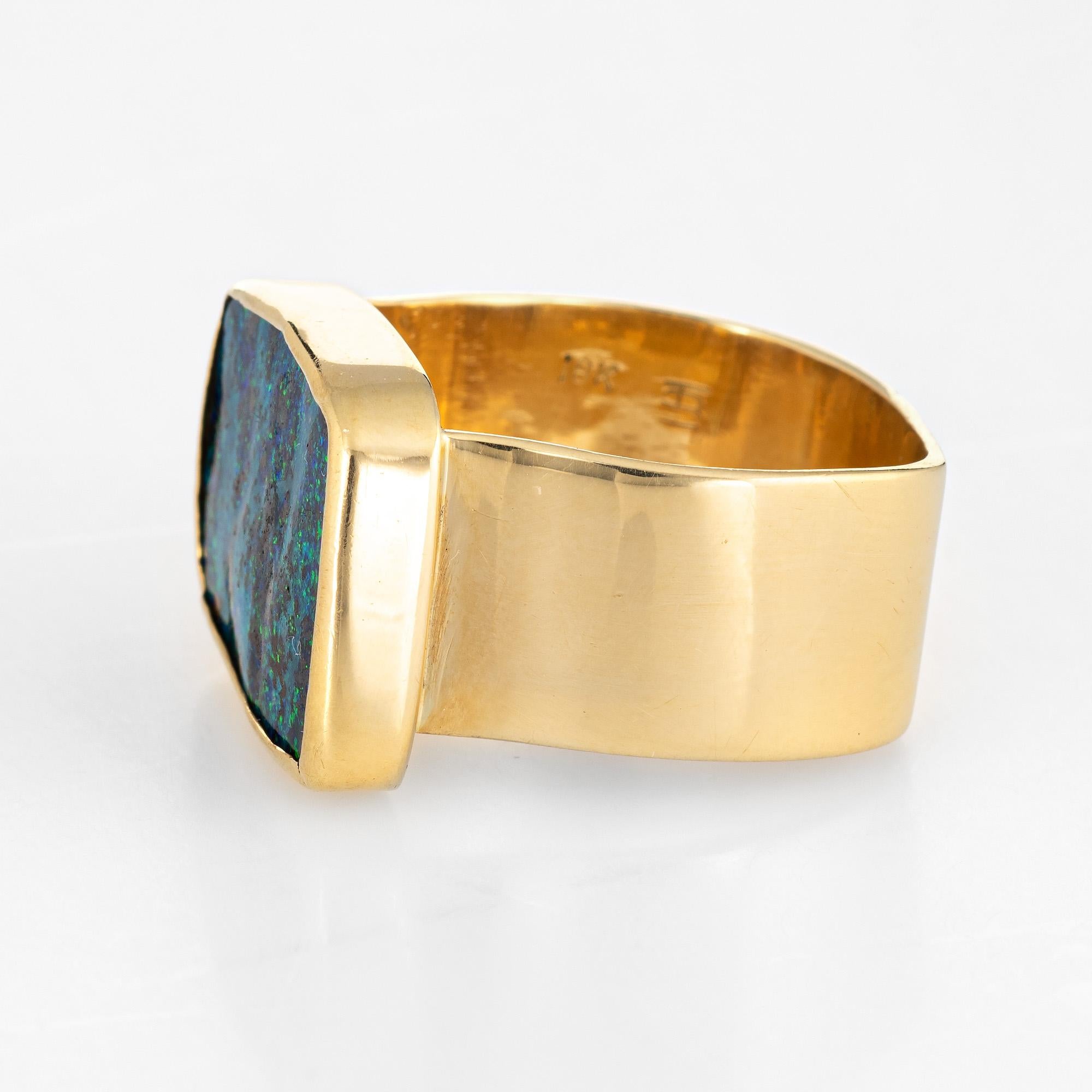 Cabochon Boulder Opal Ring Vintage 18 Karat Gold Artisan Square Jewelry Fine Estate