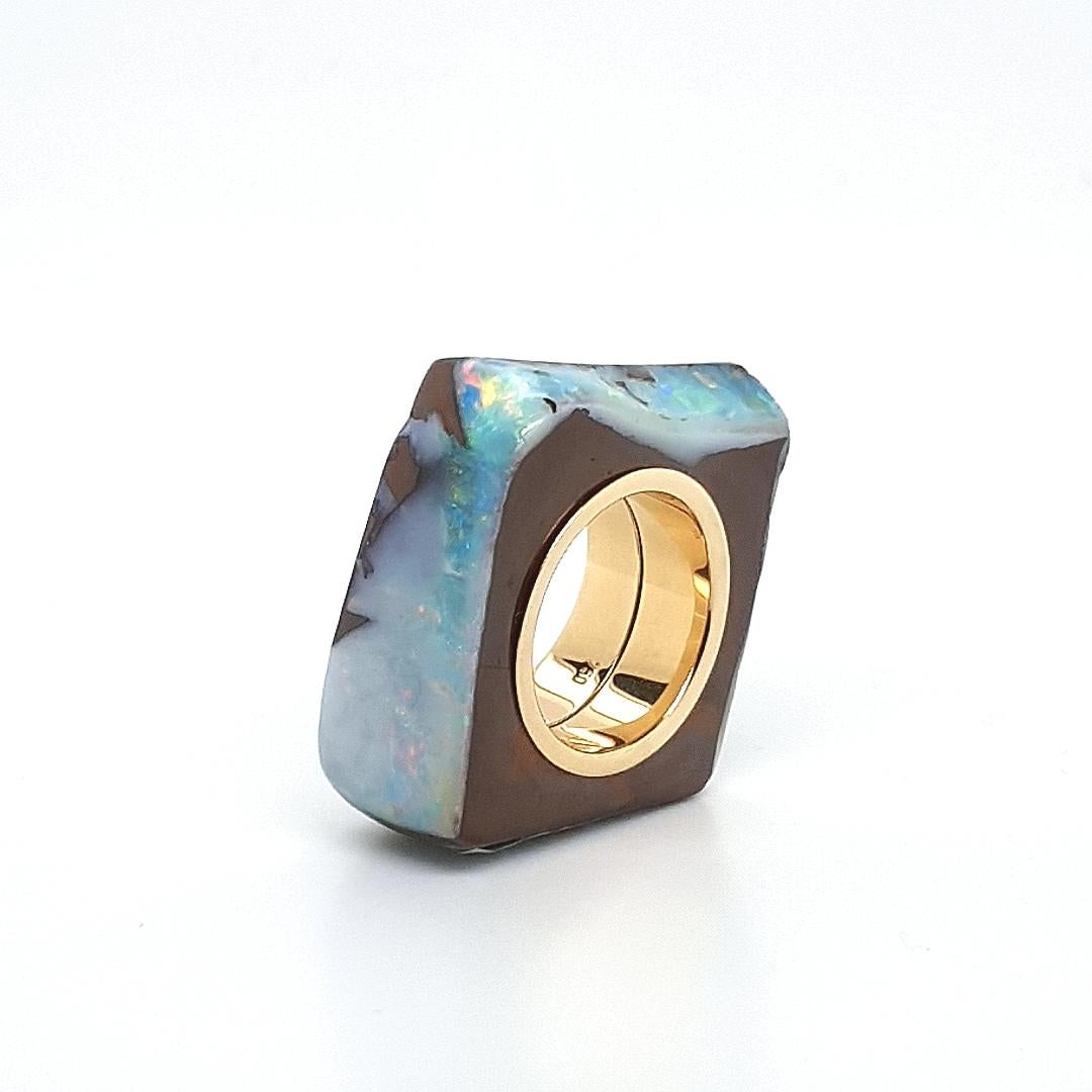 Women's Boulder Opal Ring with 18 Carat Yellow Gold For Sale