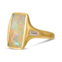 Boulder Opal Ring with Diamond Baguettes in 18k Matte Yellow Gold