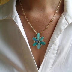 Boulder Opal, Sapphire and Diamond Flower Pendant