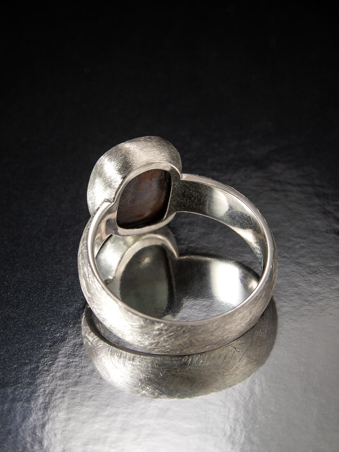Boulder Opal Scratched Silver Ring Polychrome Multicolor Gemstones For Sale 5