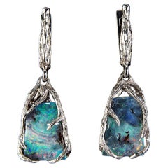 Boulder Opal Silber Ohrringe Multicolor Regenbogen australischer Opal