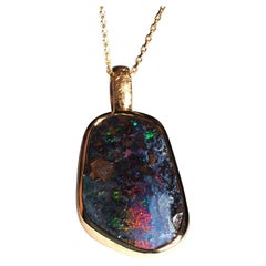 Boulder Opal Silver Necklace Australian Green Red Opal Gold Plated Pendant