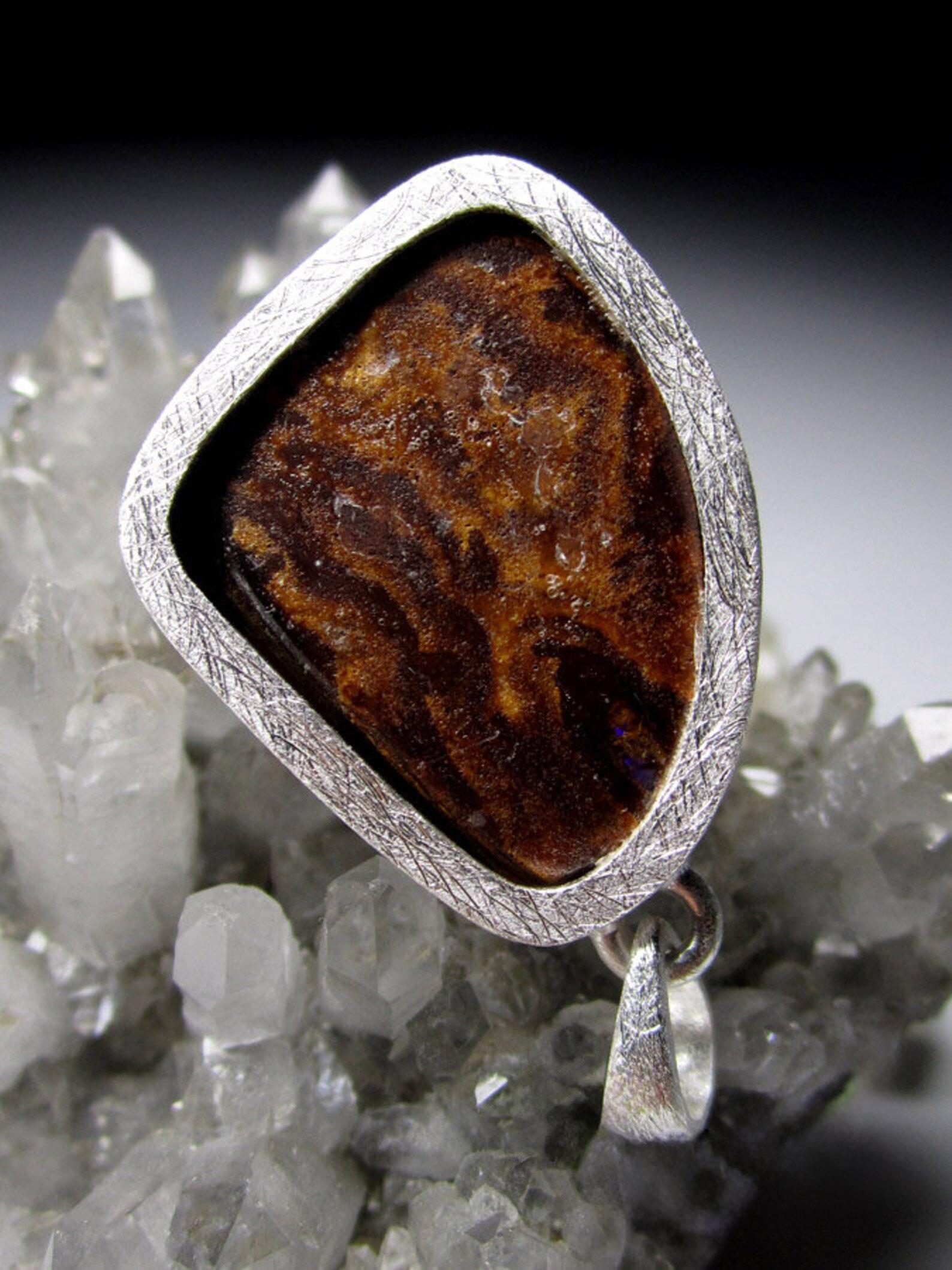 Boulder Opal Silver Necklace Galaxy Iridescent Natural Australian Gemstone For Sale 1
