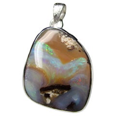 Boulder Opal Silver Necklace Galaxy Iridescent Natural Australian Gemstone
