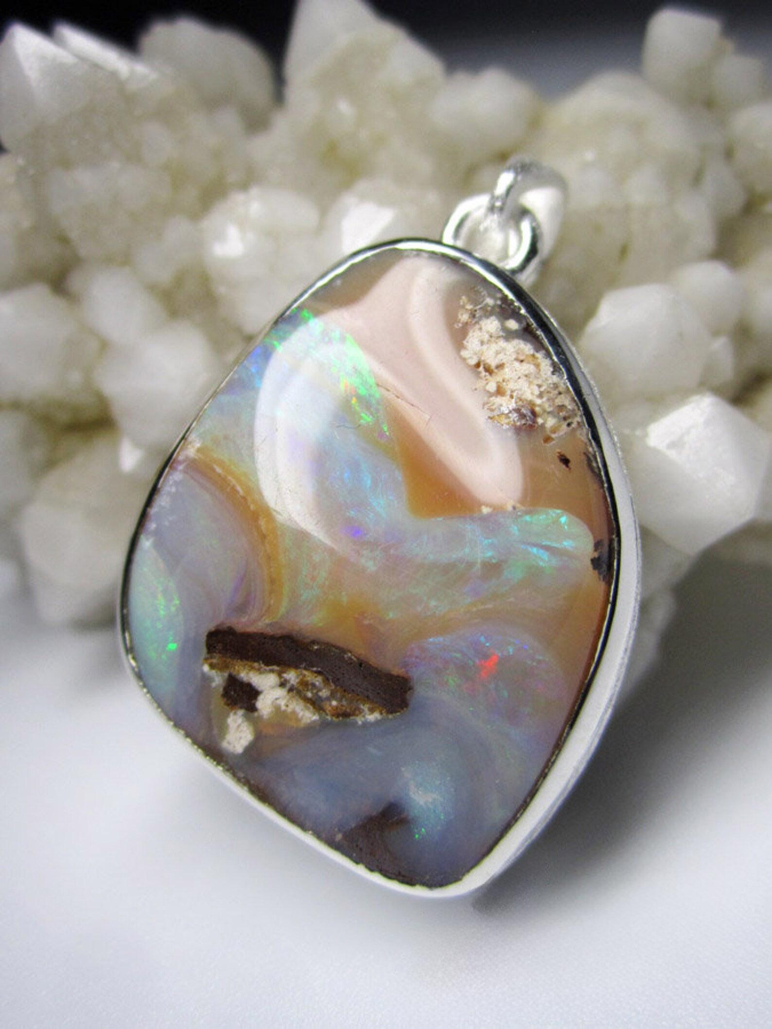 Artisan Boulder Opal Silver Necklace Galaxy Natural Australian Gemstone gift christmas For Sale