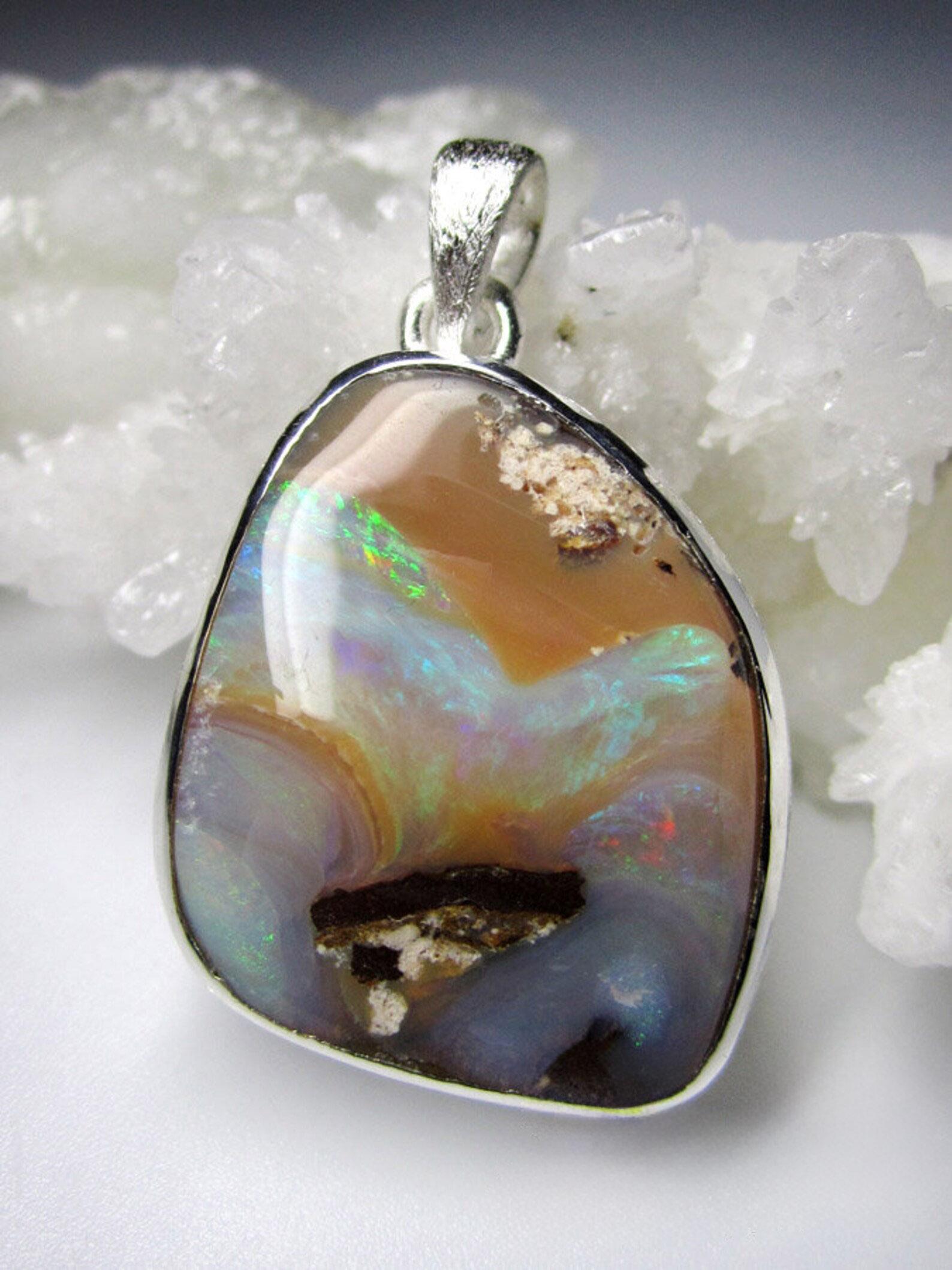 Mixed Cut Boulder Opal Silver Necklace Galaxy Natural Australian Gemstone gift christmas For Sale