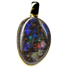 Boulder Opal Silver Necklace Multicolor Australian Gemstone gift Vintage style