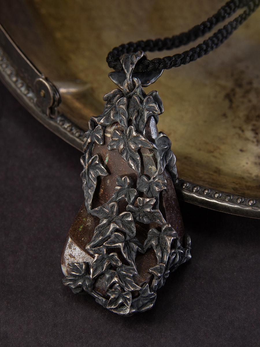 Boulder Opal Necklace Australian Gemstone Ivy Art Nouveau style gift For Sale 5