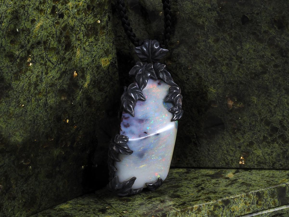 Boulder Opal Necklace Australian Gemstone Ivy Art Nouveau style gift For Sale 6