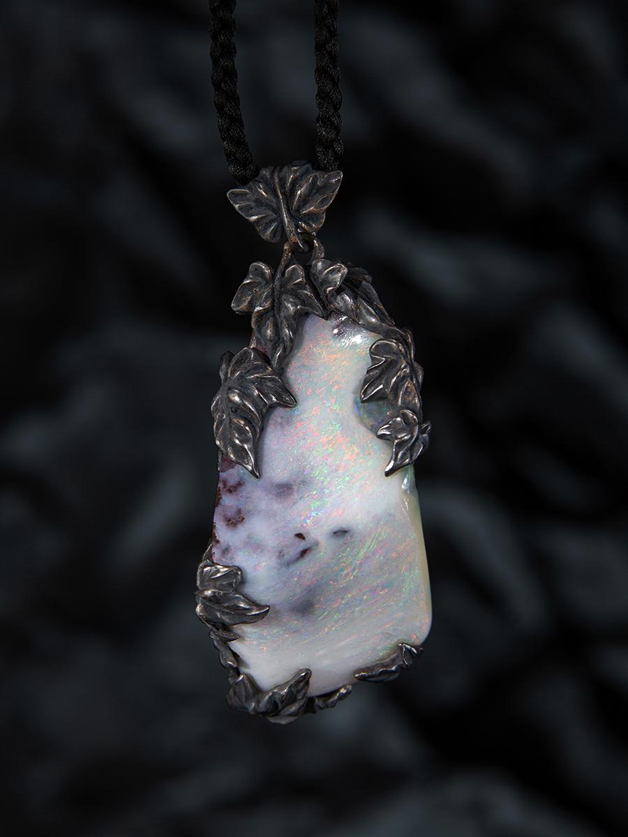 Boulder Opal Necklace Australian Gemstone Ivy Art Nouveau style gift For Sale 7