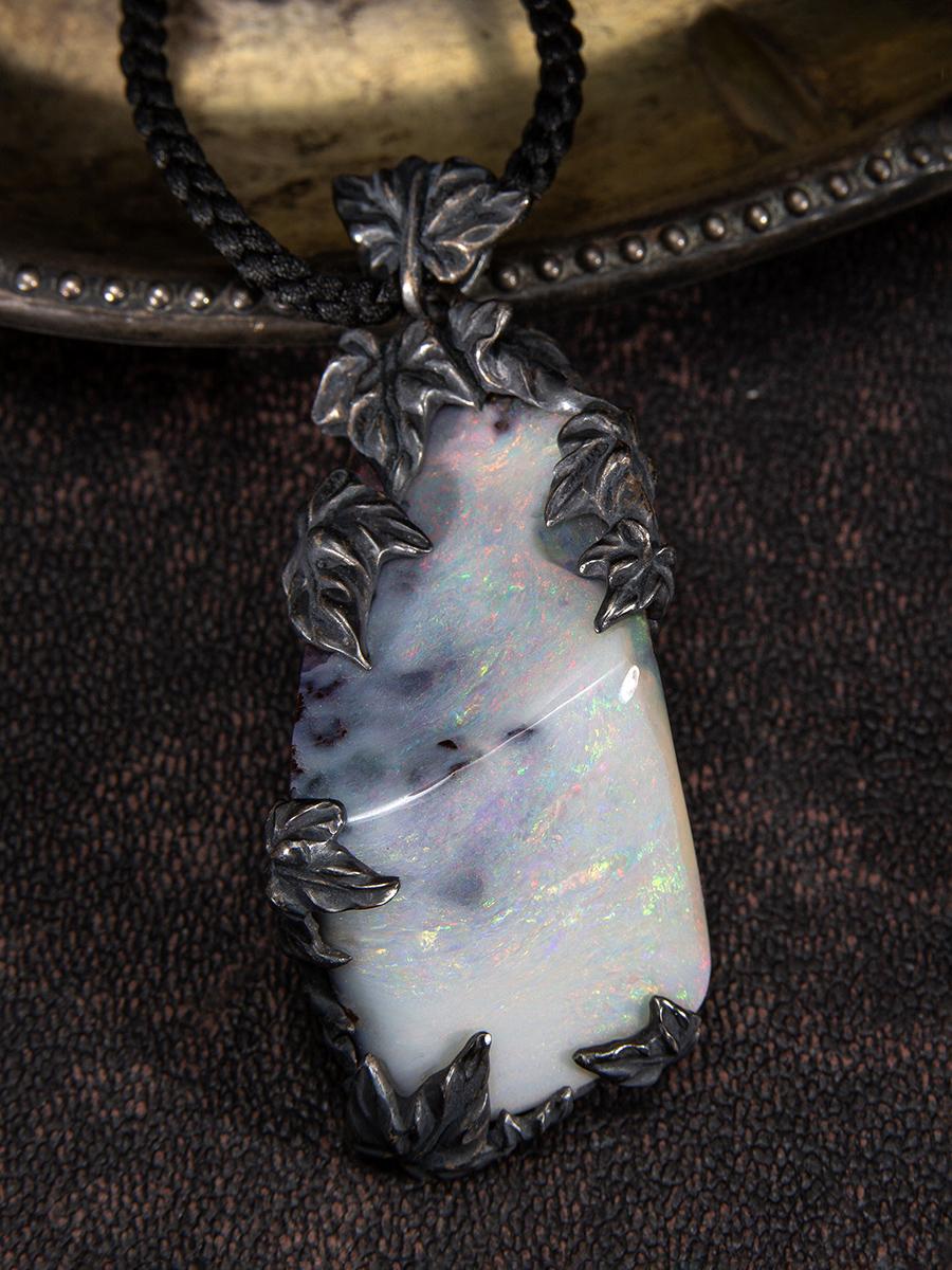 Boulder Opal Necklace Australian Gemstone Ivy Art Nouveau style gift For Sale 8