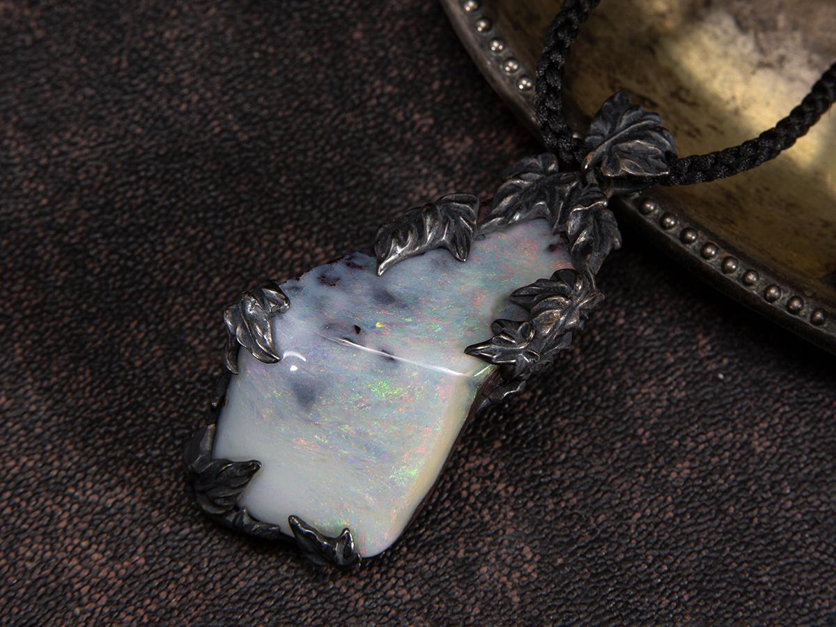 Boulder Opal Necklace Australian Gemstone Ivy Art Nouveau style gift For Sale 9
