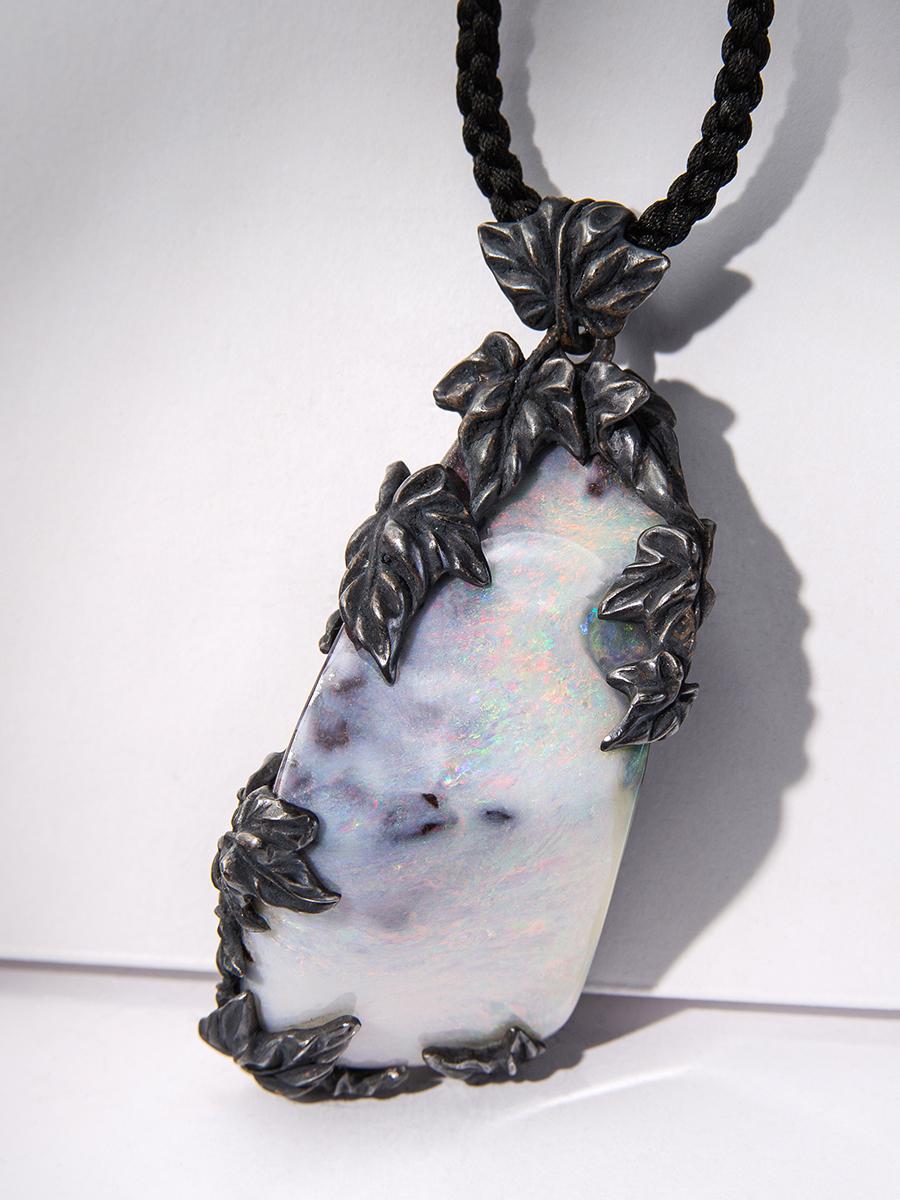 Boulder Opal Necklace Australian Gemstone Ivy Art Nouveau style gift For Sale 12