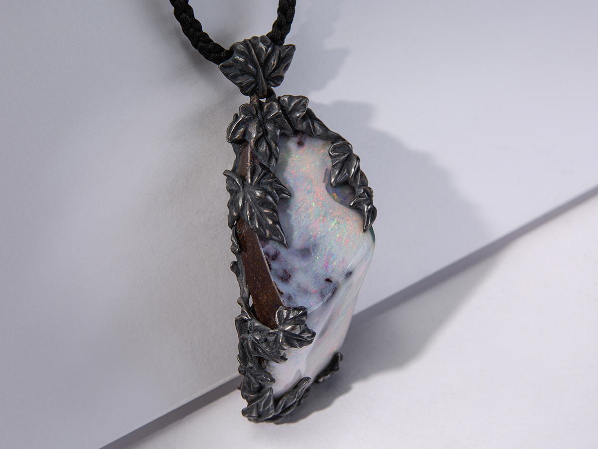 Boulder Opal Necklace Australian Gemstone Ivy Art Nouveau style gift For Sale 2